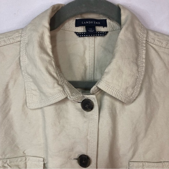 Land’s End Women’s Jacket Cargo Top Stitching Unlined Linen Blend Neutral - Picture 6 of 10